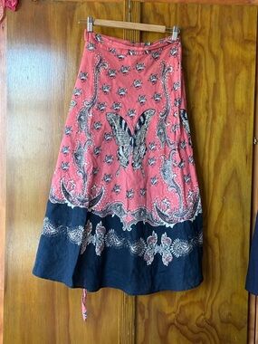 Lucky Brand Pink and Navy Butterfly Print A-Line Wrap Around Skirt